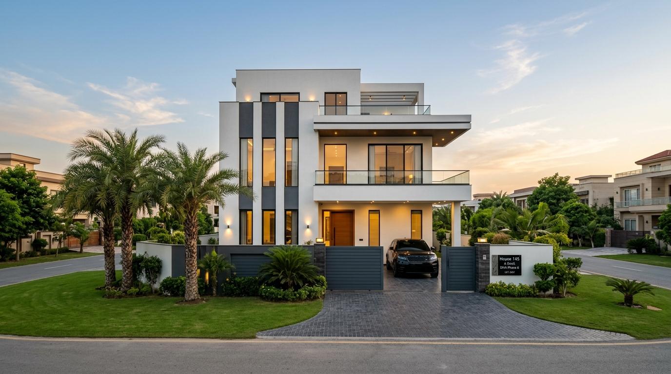 1 kanal house in DHA Phase 6 Lahore showing premium A Block design with lawn